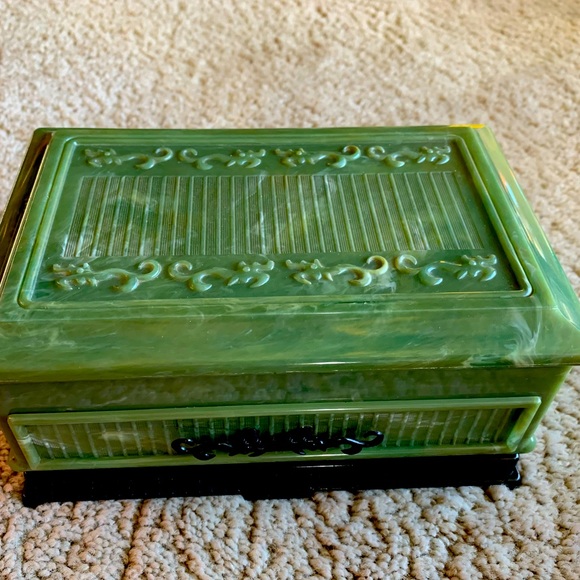 Vintage Green Celluloid Jewelry Box